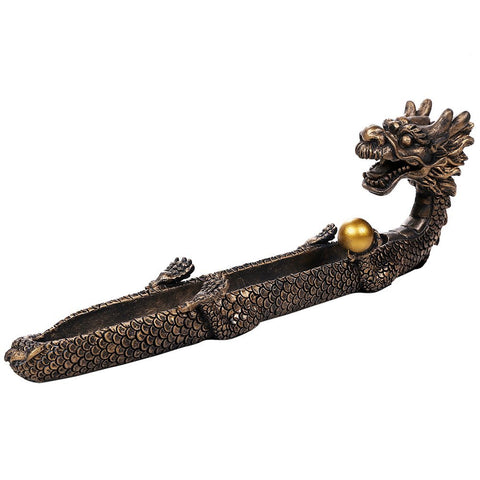 Pacific Giftware Feng Shui Dragon Holding Orb Cast Bronze Stick Incense Burner Holder 10.25 Inch L