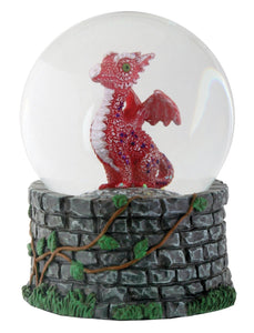 3.5 Inch Cold Cast Resin Red Baby Dragon Water Snow Globe Figurine