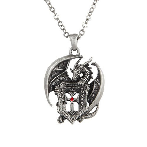 Dragon with Shield Necklace Fantasy Jewelry