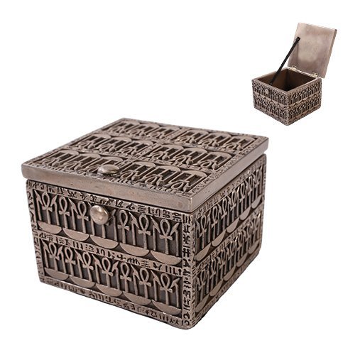 Egyptian Square Artifact Symbols Jewelry Box Figurine Made of Polyresin