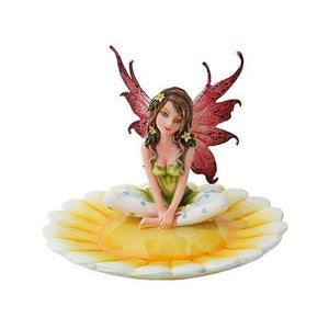 6.25 Inch Resin Jewelry Holder Tray Dish Fairy Figurine on Daisy