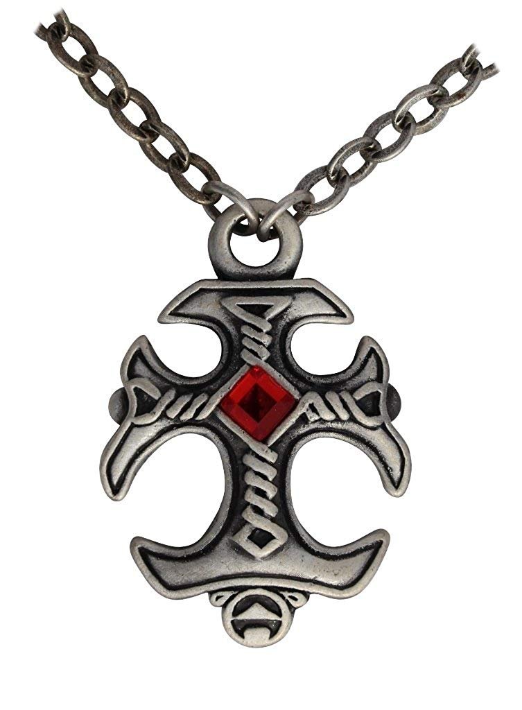 Masada Jewelry, Pewter Celtic Cross with Red Crystal Rhinestone Pendant Necklace