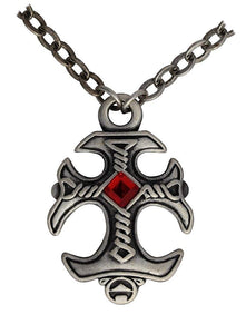 Masada Jewelry, Pewter Celtic Cross with Red Crystal Rhinestone Pendant Necklace