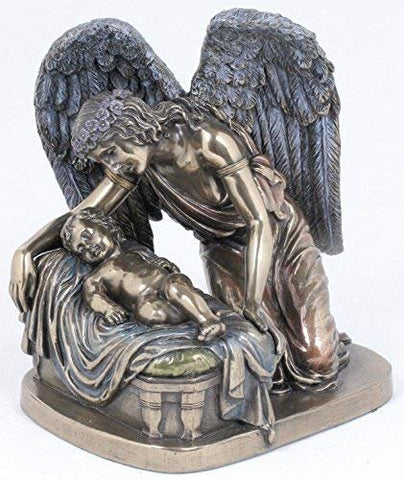 Guardian Angel Whisper with Christ Child 6 Inch Cold Cast Bronze Stone Statue Religious Decoration