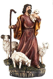 9586 8" Parable of The Lost Sheep Shepard Religious Statue Figurine