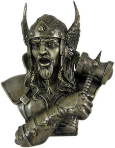 Norse God Thor Steel Finish Bust Statue Thunder Hammer