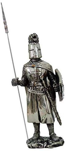 Crusader Knight Statue Electroplated Nickel Cold Cast Resin Statue 7" (8873)