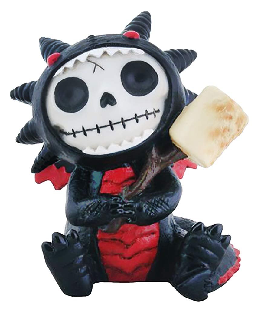 SUMMIT COLLECTION Furrybones Scorchie Signature Skeleton in Black Dragon Costume Holding Stick of Roasted Marshmallow