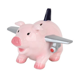 PTC Ceramic Airplane Pig Savings Piggy/Coin/Money Bank, 6.5" L