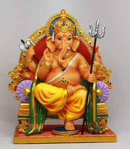 Hindu Hinduism Deity Elepahnt God Ganesha Ganesh On Throne Statue Remover Of Obstacles Figurine