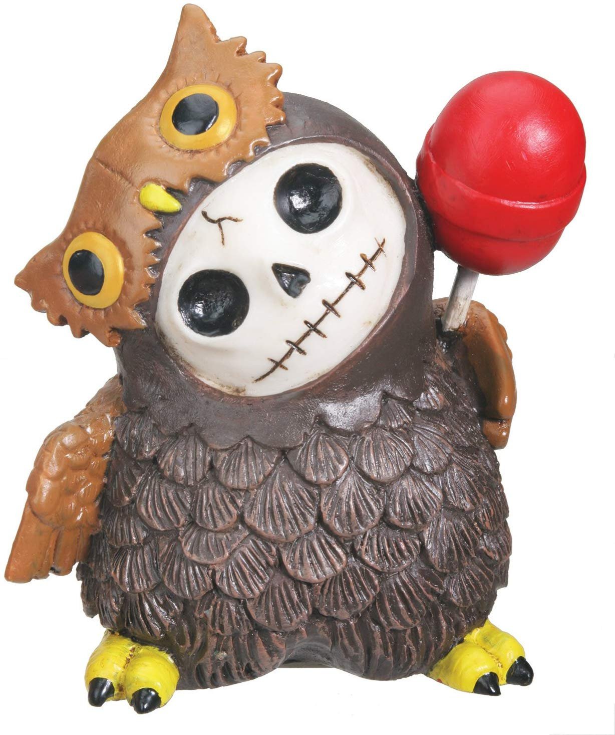 Furrybones Hootie Signature Skeleton in Brown Owl Costume with Red Lollipop