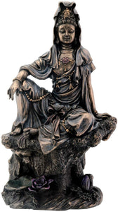 7 Inch Cream Toned Cold Cast Resin "Water & Moon Kuan Yin" Statue