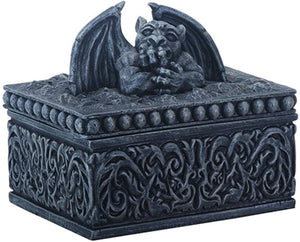 YTC 3.75 Inch Pensive Mythical Gargoyle Gray Treasure Trinket Box