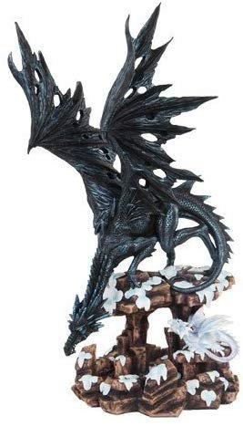 18.5 Inch Black Dragon with Small White Hatchling Statue Figurine