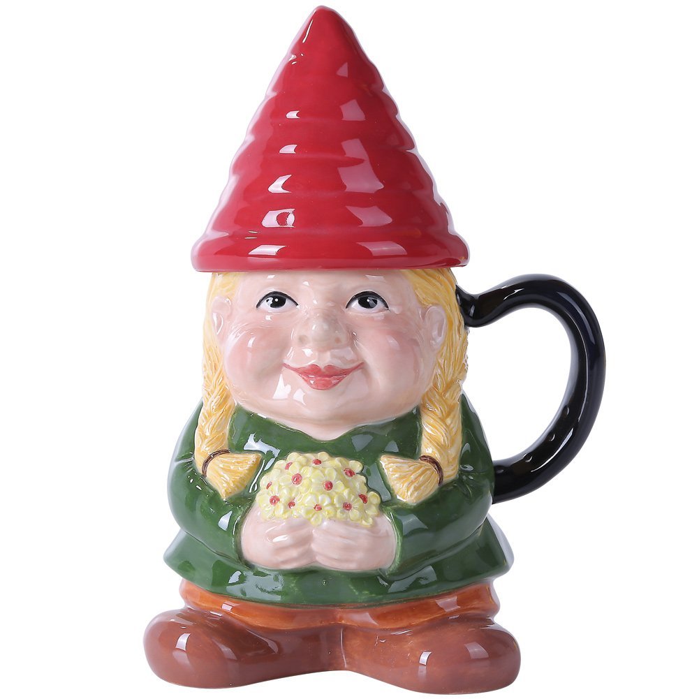 Gnome Sweet Lady Gnome Lidded Coffee Tea Mug Ceramic