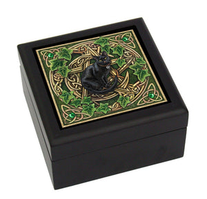5 Inch Pentagram Cat Inlayed Tile Square Jewelry/Trinket Box Figurine