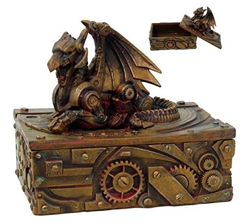 PTC 5 Inch Steampunk Dragon Topped Mechanical Box Statue Figurine