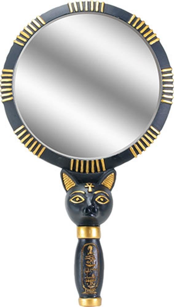 1.5 Inch Black and Gold Colored Bastet Hand Mirror with Egyptian Cat