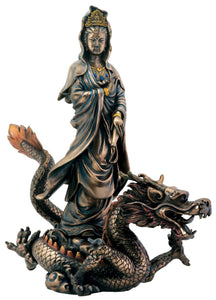 Bronze Kuan Yin with Dragon Buddhism Display Statue