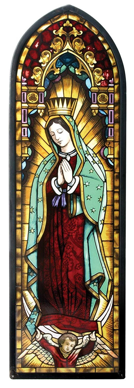 Square FLW Our Lady of Guadalupe in Colorful Circle and Stripe Designs