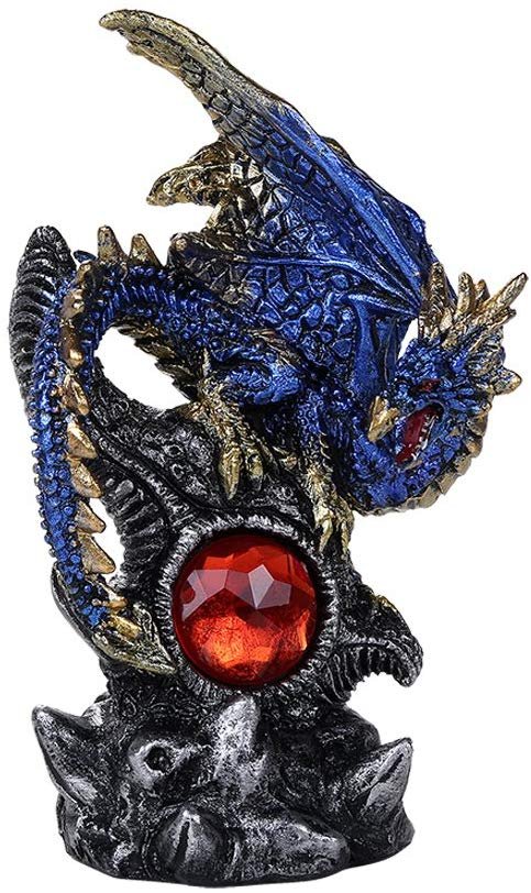 Pacific Giftware Medieval Fantasy Guardian Dragon Protecting Red Gemstone Fantasy World Decor Collectible Figurine (Blue)