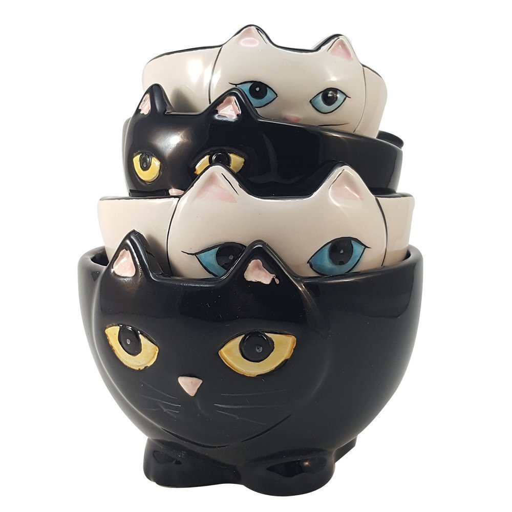 Black and White Cats Nesting Ceramic Measuring Cup Set of 4