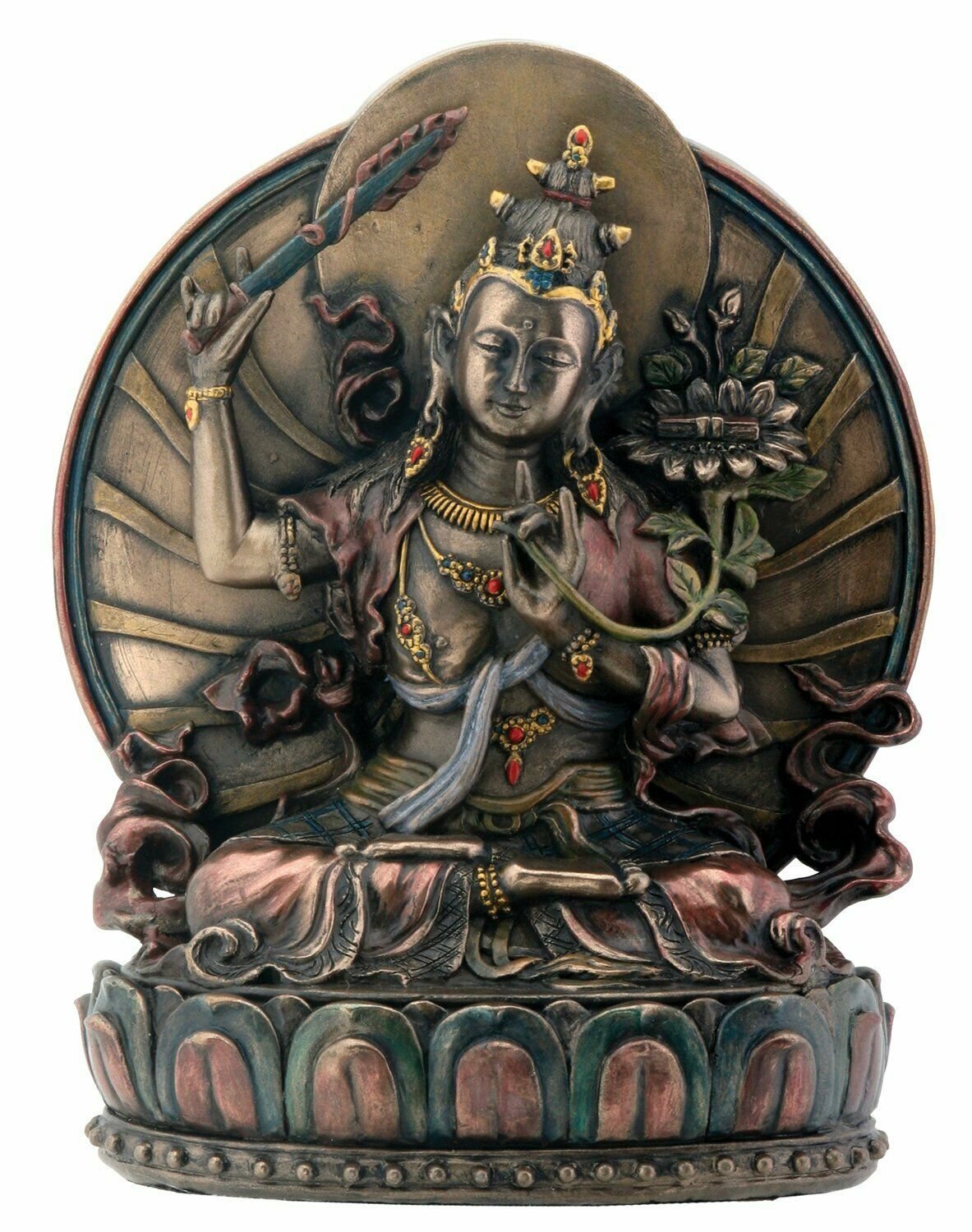 Roll over image to zoom in Manjushri Sitting On Lotus Buddhism Display Statue