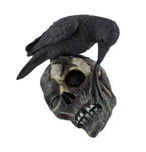 Sinister Raven Devouring Rotten Zombie Skull Figure