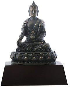 7.75 Inch Dark Grey Medicine Buddha Meditating with Eyes Closed