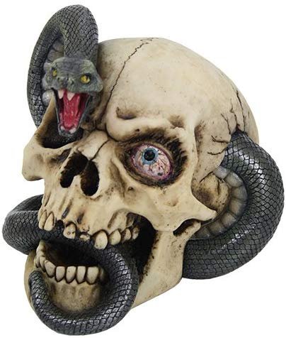 Pacific Giftware Skull with Protuding Black Mamba Snake Bloodshot Eyes Figurine Sculpture Halloween Decor