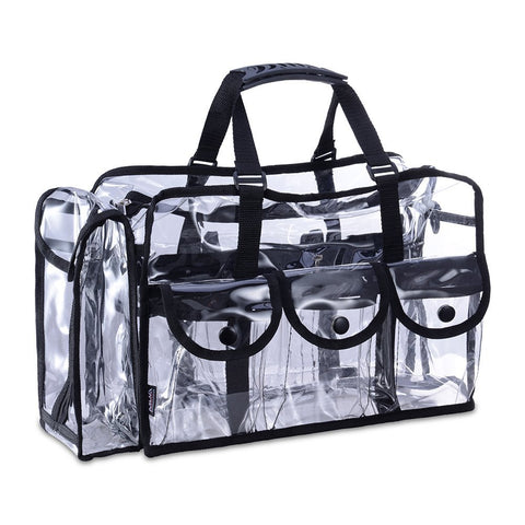 KIOTA Makeup Artist Storage Bag, Clear Cosmetic Bag with Side Pockets and Shoulder Strap, Ergonomic Handle, ON THE GO Series