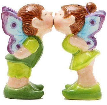 Boy and Girl Fairy Couple Ceramic Magnetic Salt and Pepper Shaker Set Decor Gift