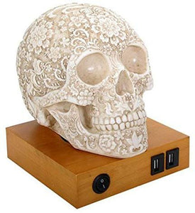 Summit Collection Floral Skull Home Decor LED Lamp with Two USB Charging...
