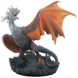 Grey and Orange Medieval Dragon with Egg Decorative Figurine