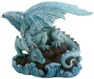 Blue Water Dragon on Rock Fantasy Figure Decoration