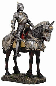 Large 13"H Medieval Knight on Calvary Horse Statue Figurine Suit of Armor 8504
