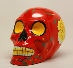 PTC 7.03 Inch Red Day of The Dead Floral Pattern Skull Statue Figurine