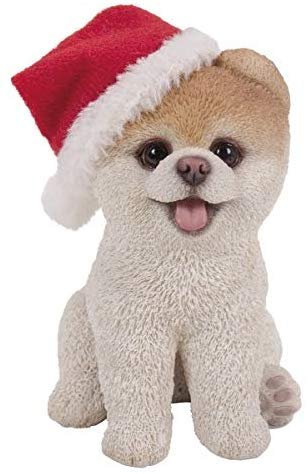 Pacific Giftware PT Short Hair Boo Dog with Christmas Hat Home Decorative Resin Figurine