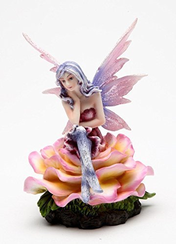4.5 Inch Pink Ice Flower Fairy Sitting on a Rose Statue Figurine