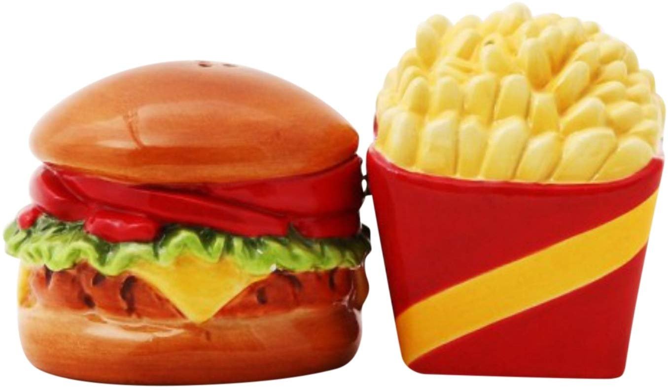 NEW! 4" Burger and Fries Magnetic Salt and Pepper Shakers