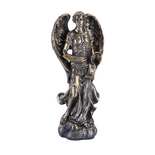 Bronzed Small Saint Gabriel Figurine Made of Polyresin