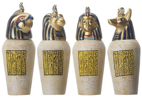 Egyptian Canopic Jar Set of 4 Pieces 3.5H Jackal Falcom Human Lion