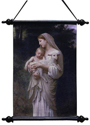18 Inch Madonna and Jesus with Lamb Religious Hanging Wall Art Scroll