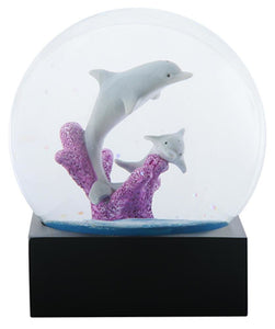 YTC 4.5 Inch Adult Dolphin and Baby Dolphin on Coral in Water Globe