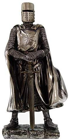 Crusader Knight Statue Silver Finishing Cold Cast Resin Statue 7" (8712)