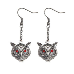 Wise Owl Head Pewter Earrings Jewelry- Mystica Collection