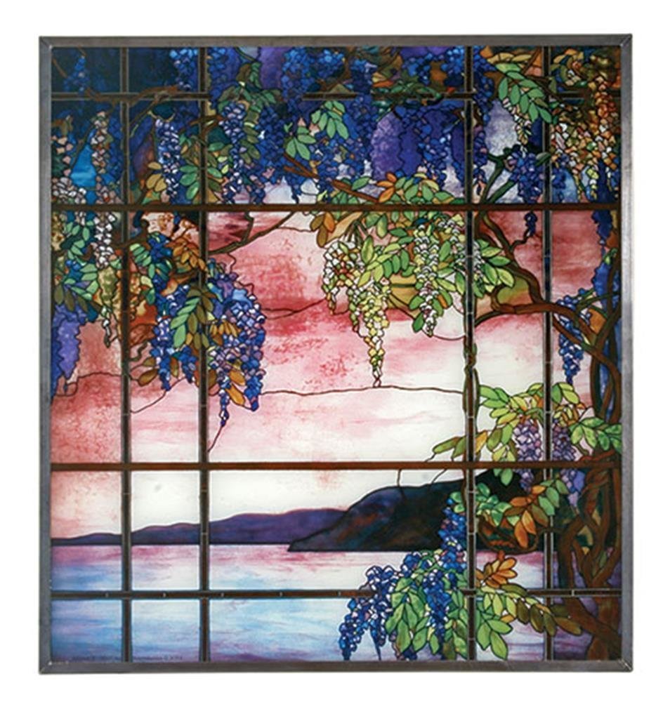 YTC 13 Inch Multi-Colored Tiffany Style Glass - View of Oyster Bay Scenery