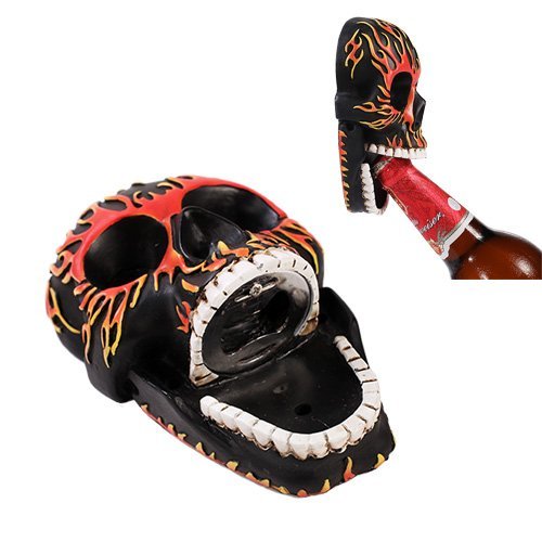 Flame Hell Skull Wall Mounted Bottle Opener Figurine Made of Polyresin