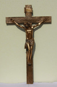 30.25 Inch Jesus on Crucifix Bronze Finish Wall Statue Figurine