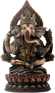 Seated Ganesha on Lotus Collectible Hinduism Sculpture